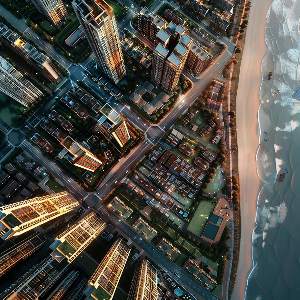 Ciudad con playa vista aérea
